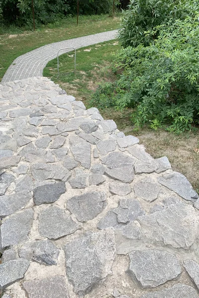 Stone stairs in the green park surrounded — Stock Photo, Image