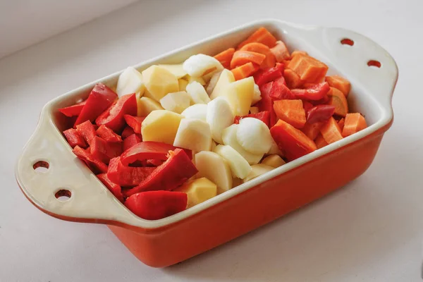 Vegetables prepared for baking in the oven, ratatouille — Stock Photo, Image