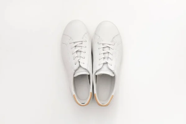 White Women Sneakers Light Background Close Minimal Art Contemporary Fashionable — Stock Photo, Image