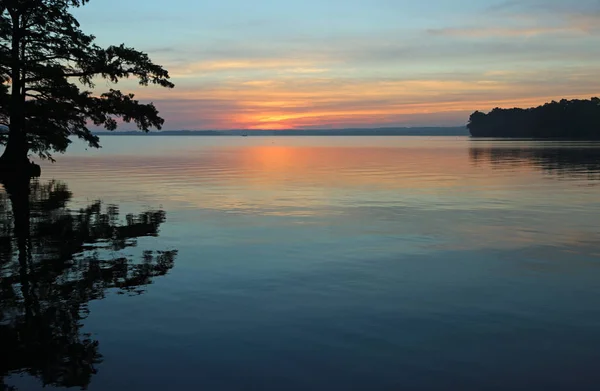 Słońce Rośnie Jeziorze Reelfoot Reelfoot Lake State Park Tennessee — Zdjęcie stockowe