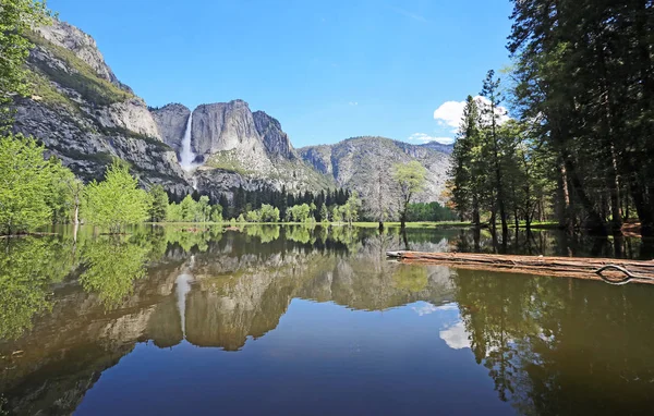 Réflexion Avec Bûche Bois Parc National Yosemite Californie — Photo