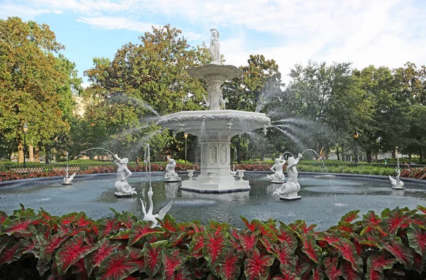 喷泉在福塞斯公园 萨凡纳 格鲁吉亚 — 图库照片
