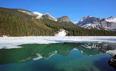 Simetrik manzara Emerald Gölü - Yoho Milli Parkı, British Columbia, Kanada