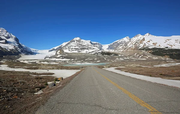 Route Dans Champ Glace Columbia Parc National Jasper Alberta Canada — Photo