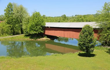Peyzaj Mud River Kaplı Köprü ile - 1875 - Milton, Batı Virginia