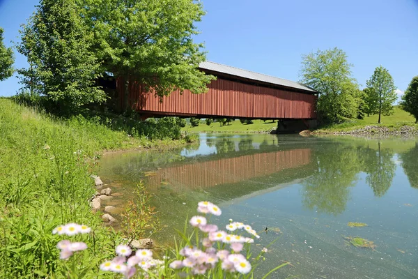 Landscape on Mud River with Covered Bridge - Milton, West Virginia