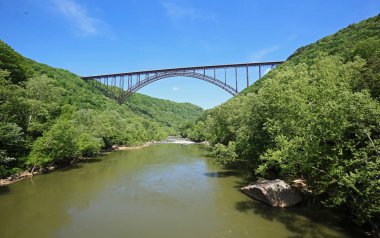 Manzara New River ve köprü ile - New River Gorge Bridge - Batı Virginia