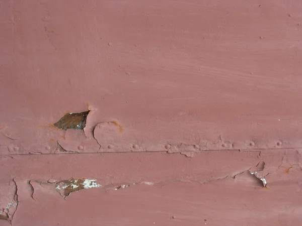 Metallstruktur Hintergrund Mit Blassroter Abgenutzter Farbe Rostigen Geschädigten Flecken Und — Stockfoto