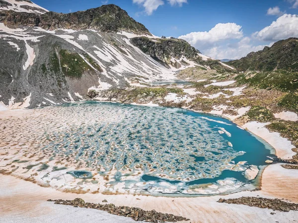 Sofia Lakes Covered Melt Ice View Irkiz Pass Caucasus Mountains — Stock Photo, Image
