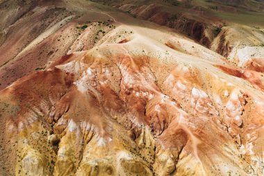 Kahverengi, kırmızı ve sarı renkli Altai dağlarının rengarenk manzarası. Chagan-Uzun, Altai Cumhuriyeti, Rusya yakınlarındaki popüler turizm bölgesinde doğa manzarası