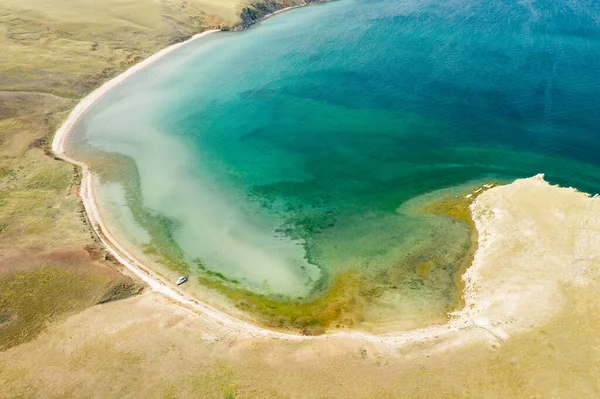 Praia Lago Baikal Ilha Olkhon Vista Aérea Água Azul Turquesa — Fotografia de Stock