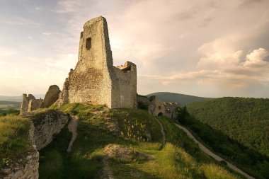                                Cachtice castle and dramatic sunset in Slovakia clipart