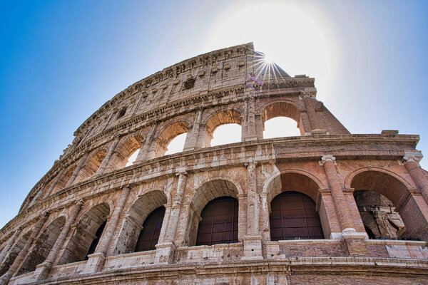 Colosseum and sunlight in Rome, Italy