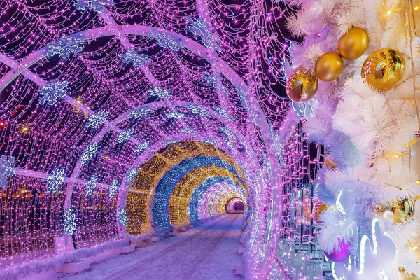 Christmas Moscow Light Tunnel Tverskoy Boulevard — Stock Photo, Image