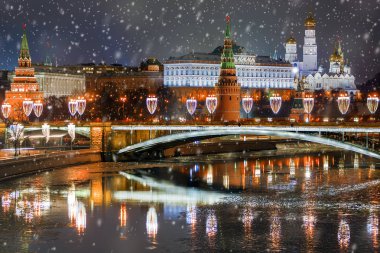 Noel Moscow.winter panorama gece Moskova, Rusya'nın içinde