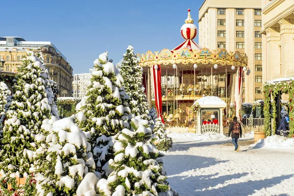 Christmas Moscow Festively Decorated Manezhnaya Square Moscow — Stock Photo, Image