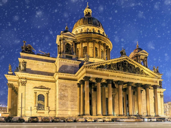 Catedral San Isaac San Petersburgo Vista Nocturna Invierno — Foto de Stock