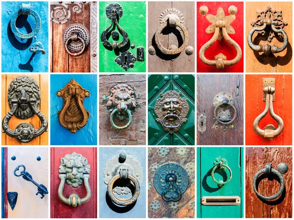 Collage Different Vintage Door Handles — Stock Photo, Image