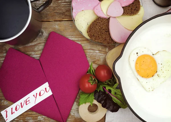 Valentine Day Festive Homemade Breakfast Hearts — Stock Photo, Image