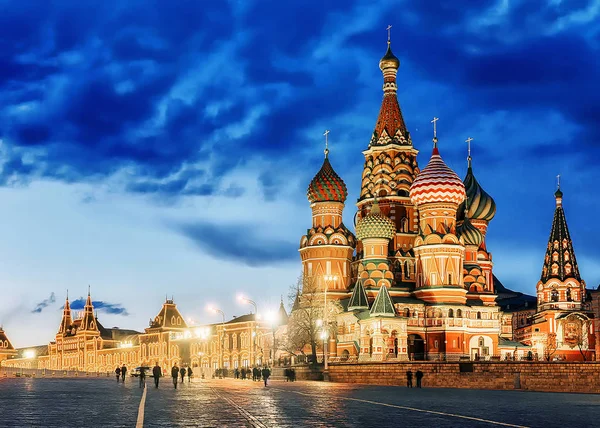 Catedral Basil Vista Noturna Moscou Rússia — Fotografia de Stock