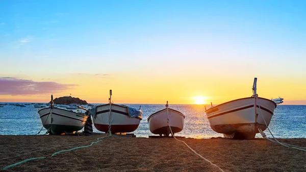 Fishing Boats Mediterranean Sea Sunrise Background — Stock Photo, Image
