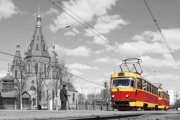 Red Retro Tram Street Moscow — Stock Photo, Image