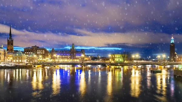 Winter Panorama Van Nacht Stockholm Zweden — Stockfoto