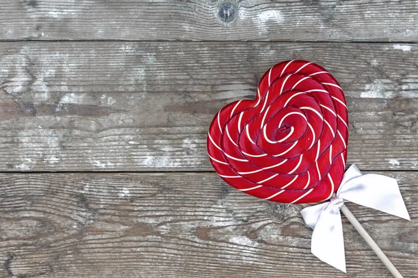 Valentine Day Heart Shaped Lollipop Background Wooden — Stock Photo, Image