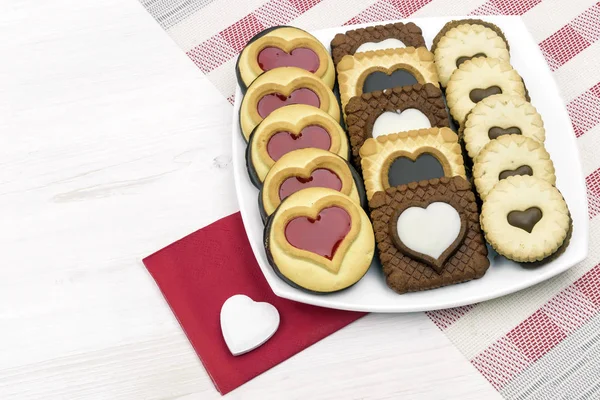 Valentine Day Cookies Hearts White Dish — Stock Photo, Image