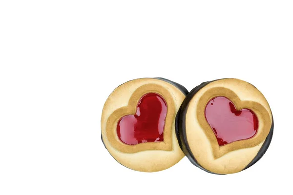 Two Cookies Red Hearts White Background — Stock Photo, Image