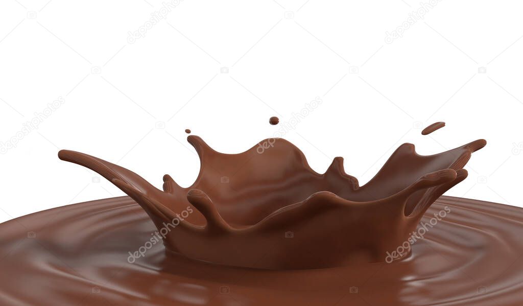 Chocolate crown splash 3d illustration on white background