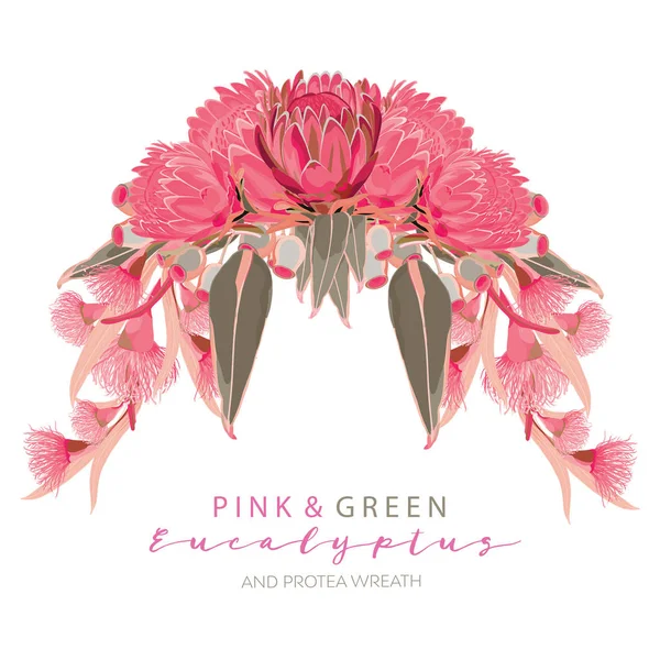 Pembe Protea ve Eculyptus çelenk