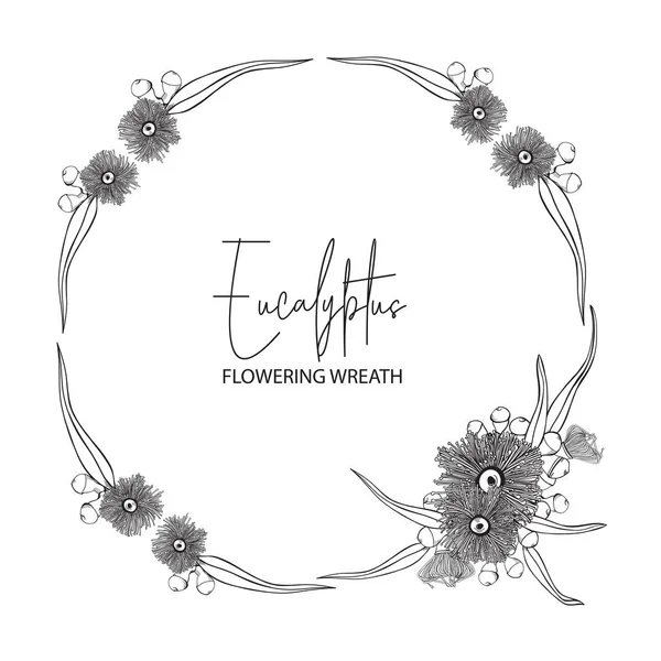 El okaliptüs çiçekli yuvarlak çelenk kırtasiye düğün için mükemmel çizilmiş