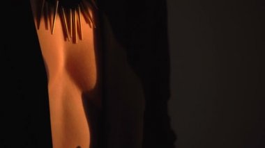 Bir kız güzel ışık çıplak cesedi bir ceket giymiş. Göğüs çerçeve içinde bir siyah ceket ile kaplı. O ceketi elle, çivi beyaz Lake düzeltiyor