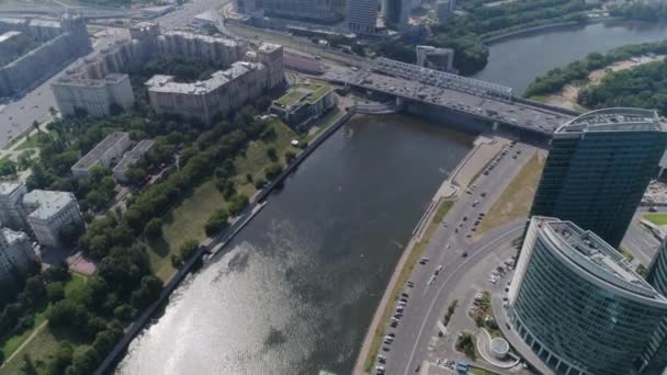 Aerial Photography Moscow Area Moscow City Camera Flies Moscow River — Stock Video