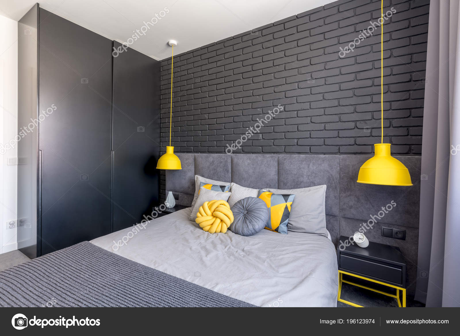 Large Wardrobe Brick Wall Gray Bedding Bed Elegant