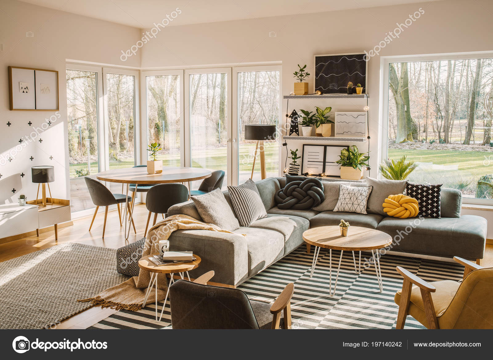 Corner Decoration Ideas For Dining Room Wooden Dining Table Corner Open Space Living Room Interior Nordic Stock Photo Photographeeeu 197140242