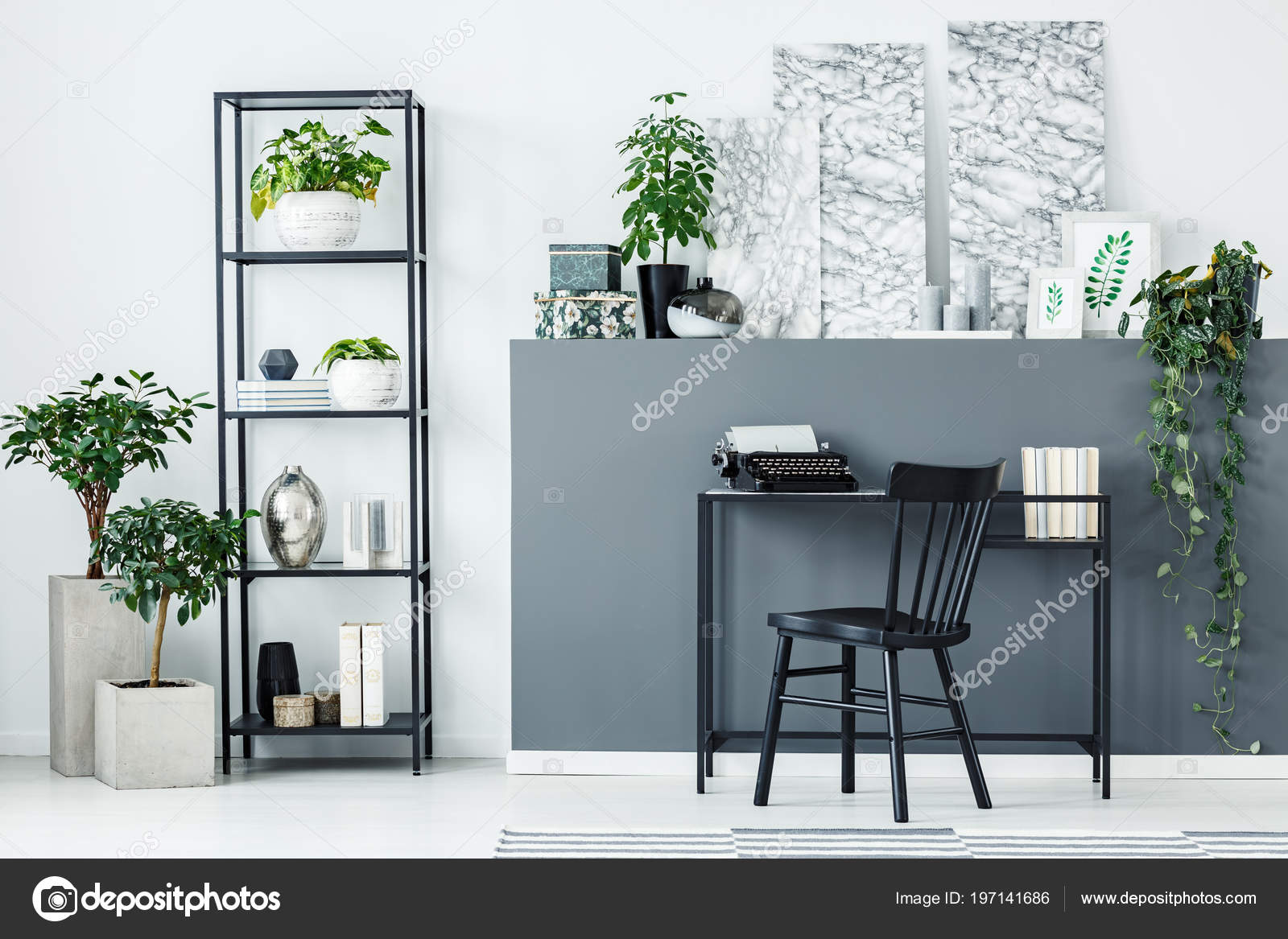 Plants Metal Shelf Decorations Black Desk Home Office Interior