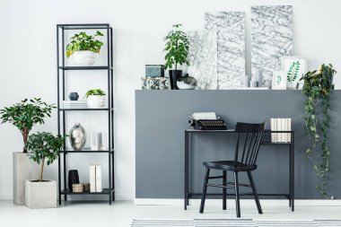 Bitkiler, metal raf, dekorasyon ve ev ofis iç siyah Danışma