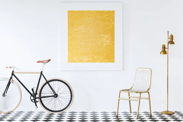 Old Fashioned Bike Minimalist Hipster Living Room Interior Golden Decor — Stock Photo, Image