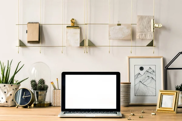 Organizador Pared Metal Sobre Escritorio Con Una Computadora Cactus Pintura — Foto de Stock