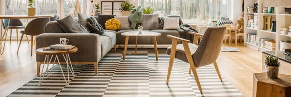 Horizontale Foto Voor Een Scandi Woonkamer Interieur Met Een Hoekbank — Stockfoto