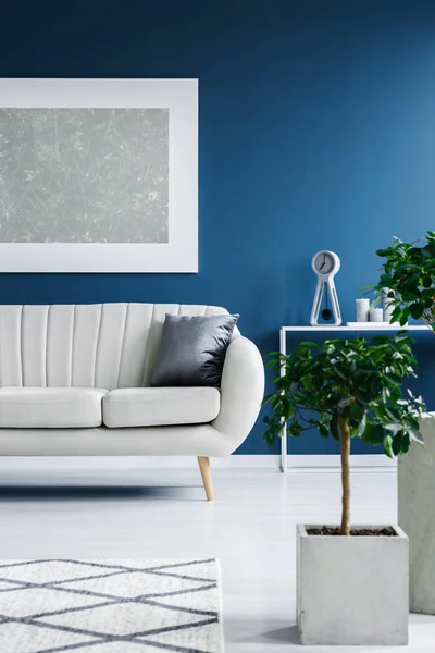 Plants White Pots Painting Blue Wall Elegant Sofa Living Room — Stock Photo, Image