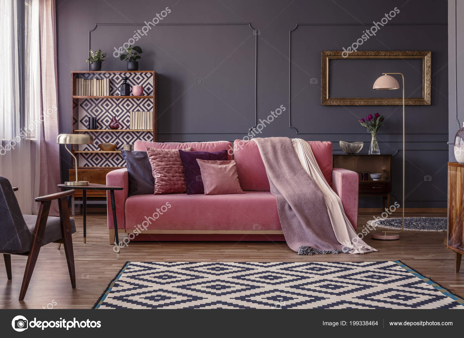 Pastel Pink Blanket Matching Sofa Living Room Interior