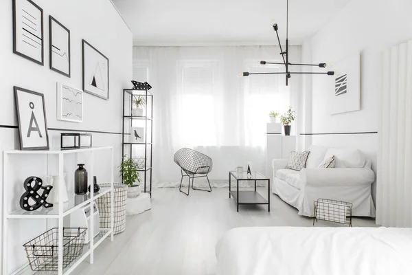 Black Metal Diamond Chair Placed White Living Room Interior Simple — Stock Photo, Image