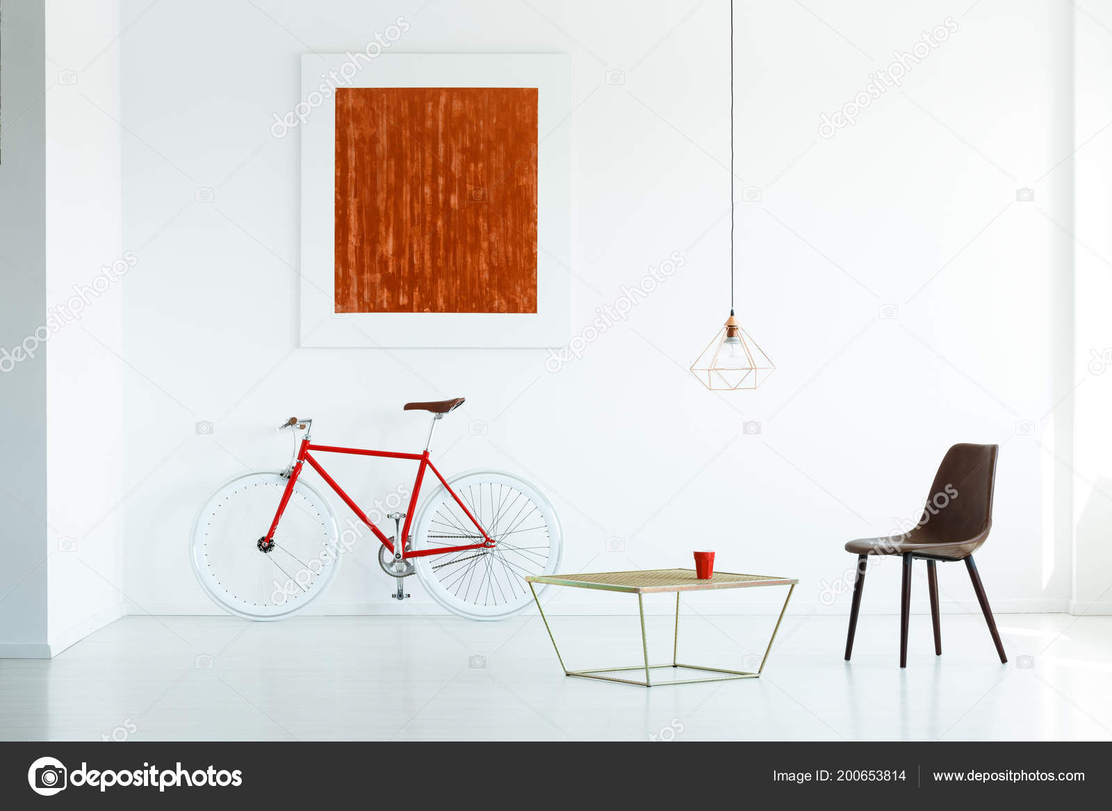 Black Chair Coffee Table Bicycle Modern Living Room Interior