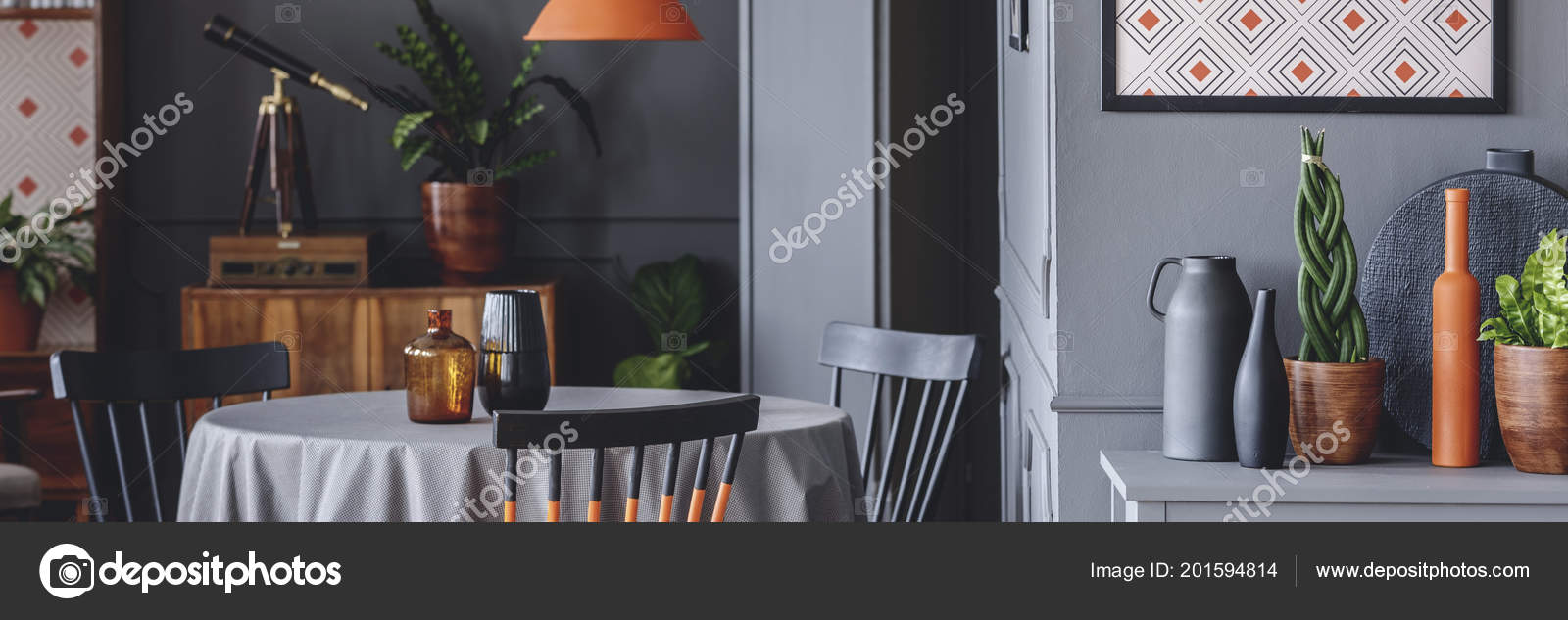 Close Up Photo Of Dining Table With Vases And Fresh Plants Vessels Standing On Cupboard In Dark Room Interior By Photographeeeu Close Up Photo Of Dining Table With Vases And Fresh Plants Vessels Standing On Cupboard In Dark Room Interior By Photographeeeu