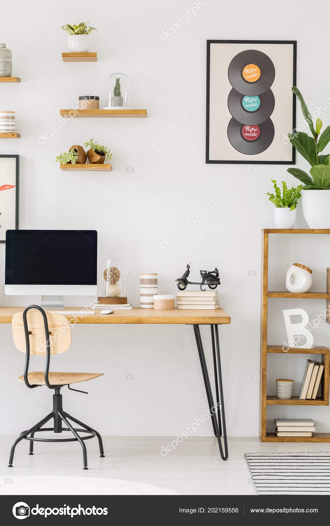 Real Photo Computer Screen Desk Standing Next Chair Shelf