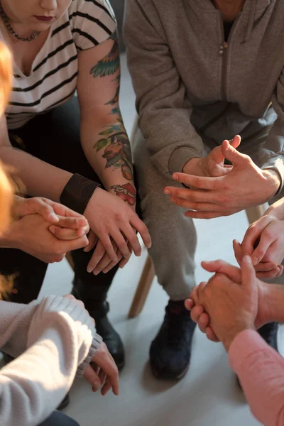High Angle Difficult Young People Meeting Support Group — Stock Photo, Image