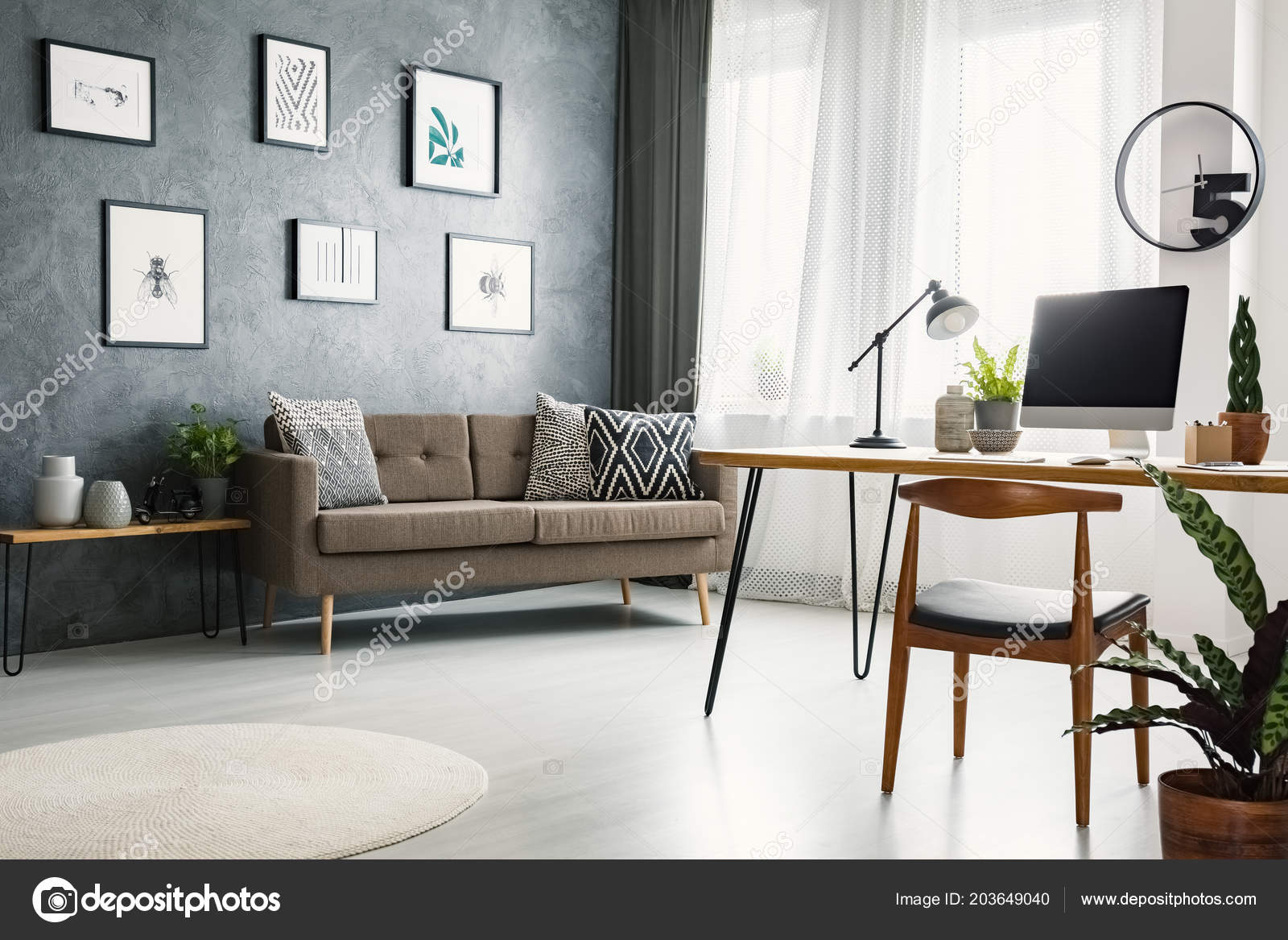 Remote Work Corner Desk Living Room Interior Raw Wall Posters